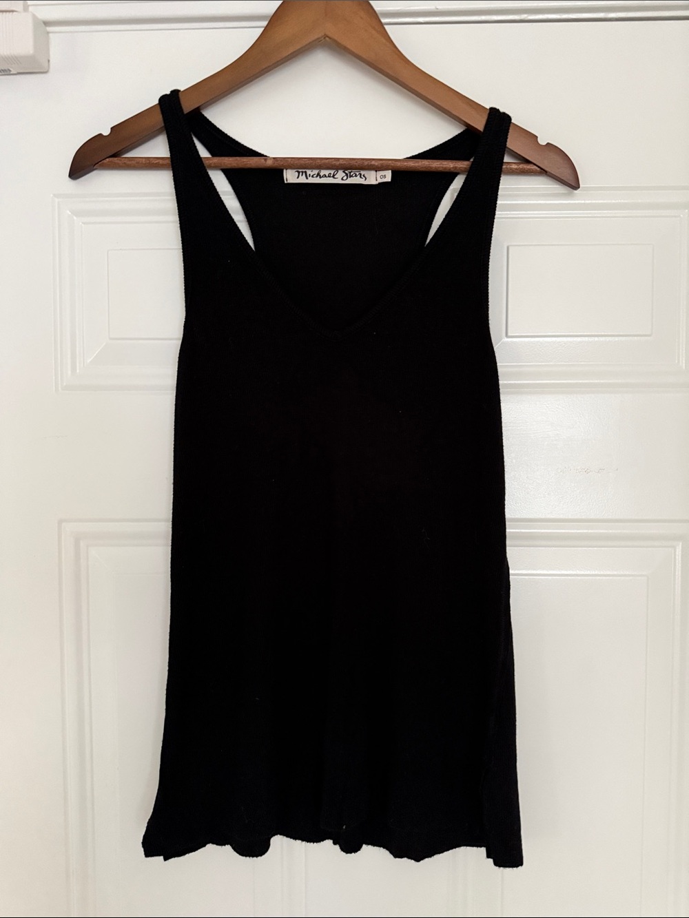 Michael Stars Black Ribbed V-Neck Double-Strap Tank one size